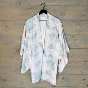 Vintage Pink Silk Jacquard Kimono With Feather Motif